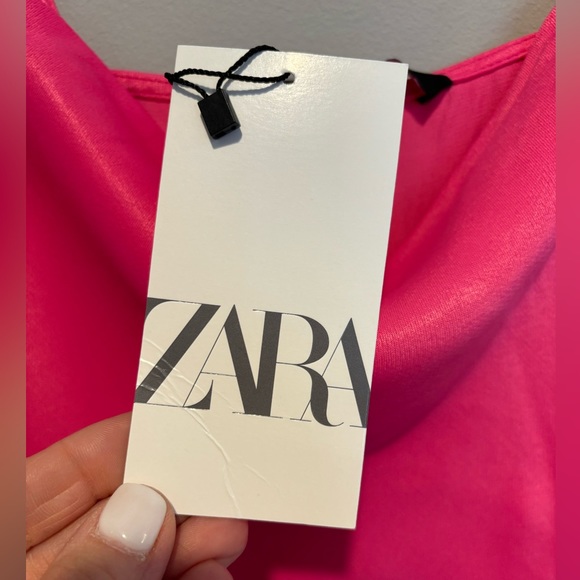 Women's Zara Satin Pink Cropped Tank Top - Size Small NWT adjustable str… - Picture 6 of 10